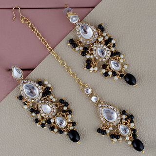 LUCKY JEWELLERY Designer Gold Plated Kundan Black Color Tika Earring Set for Girls  women (320-ME2K-1812-BL) - Jewellery Sets | Buy online on ZillyBuy
