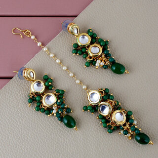 LUCKY JEWELLERY Designer Back Meena Gold Plated Kundan Green Color Tika Earring Set for Girls  women (293-J5E2K-1810-G) - Jewellery Sets | Buy online on ZillyBuy