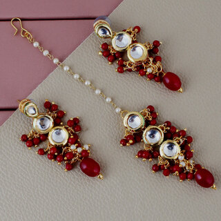 LUCKY JEWELLERY Designer Back Meena Gold Plated Kundan Maroon Color Tika Earrings for Girls  women (293-J5E2K-1810-M) - Jewellery Sets | Buy online on ZillyBuy