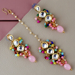 LUCKY JEWELLERY Designer Back Meena Gold Plated Kundan Multicolor Tika Earring Set for Girls  women (293-J5E2K-1810-MT) - Jewellery Sets | Buy online on ZillyBuy
