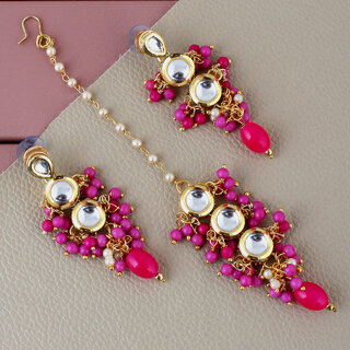 LUCKY JEWELLERY Designer Back Meena Gold Plated Kundan Magenta Tika Earring Set for Girls  women (293-J5E2K-1810-R) - Jewellery Sets | Buy online on ZillyBuy
