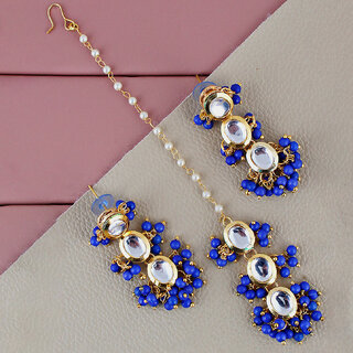 LUCKY JEWELLERY Designer Back Meena Gold Plated Kundan Blue Color Tika Earring Set for Girls  women (319-J5E2K-1811-B) - Jewellery Sets | Buy online on ZillyBuy