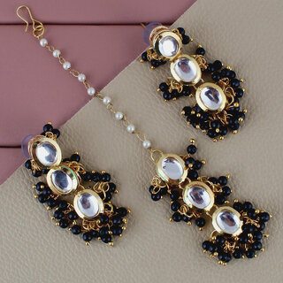 LUCKY JEWELLERY Designer Back Meena Gold Plated Kundan Black Color Tika Earrings for Girls  women (319-J5E2K-1811-BL) - Jewellery Sets | Buy online on ZillyBuy