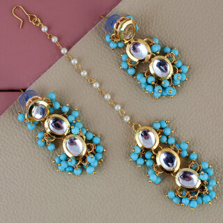 LUCKY JEWELLERY Designer Back Meena Gold Plated Kundan Firoji Color Tika Earrings for Girls  women (319-J5E2K-1811-F) - Jewellery Sets | Buy online on ZillyBuy