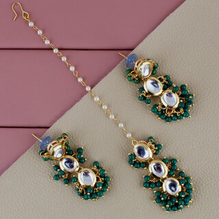 LUCKY JEWELLERY Designer Back Meena Gold Plated Kundan Green Color Tika Earring Set for Girls  women (319-J5E2K-1811-G) - Jewellery Sets | Buy online on ZillyBuy