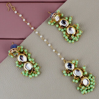 LUCKY JEWELLERY Designer Back Meena Gold Plated Kundan Light Green Tika Earring for Girls  women (319-J5E2K-1811-LG) - Jewellery Sets | Buy online on ZillyBuy
