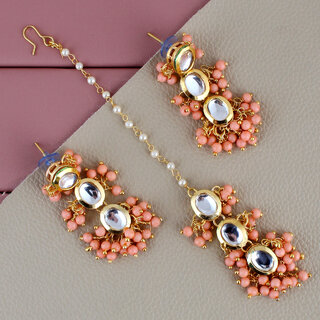 LUCKY JEWELLERY Designer Back Meena Gold Plated Kundan Peach Tika Earring Set for Girls  women (319-J5E2K-1811-PH) - Jewellery Sets | Buy online on ZillyBuy