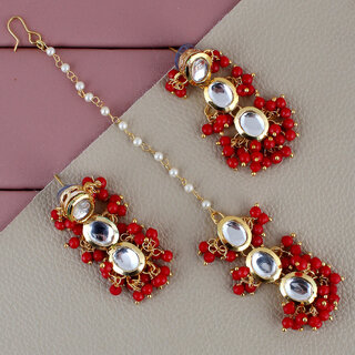 LUCKY JEWELLERY Designer Back Meena Gold Plated Kundan Red Tika Earring Set for Girls  women (319-J5E2K-1811-RED) - Jewellery Sets | Buy online on ZillyBuy