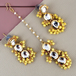 LUCKY JEWELLERY Designer Back Meena Gold Plated Kundan Yellow Tika Earring Set for Girls  women (319-J5E2K-1811-Y) - Jewellery Sets | Buy online on ZillyBuy