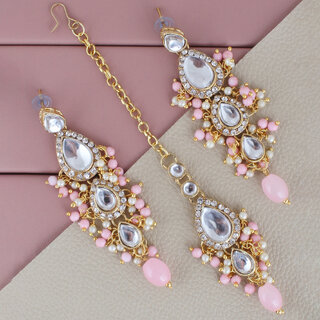 LUCKY JEWELLERY Designer Gold Plated Kundan Pink Color Tika Earring Set for Girls  women (320-ME2K-1812-PK) - Jewellery Sets | Buy online on ZillyBuy
