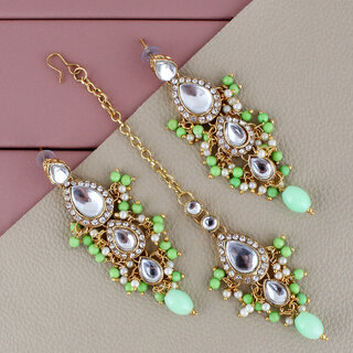 LUCKY JEWELLERY Designer Gold Plated Kundan Parrot Green Color Tika Earring Set for Girls  women (320-ME2K-1812-PRT) - Jewellery Sets | Buy online on ZillyBuy