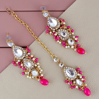 LUCKY JEWELLERY Designer Gold Plated Kundan Magenta Color Tika Earring Set for Girls  women (320-ME2K-1812-R) - Jewellery Sets | Buy online on ZillyBuy