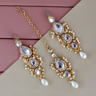 LUCKY JEWELLERY Designer Gold Plated Kundan White Color Tika Earring Set for Girls  women (320-ME2K-1812-W) - Jewellery Sets | Buy online on ZillyBuy
