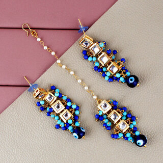 LUCKY JEWELLERY Designer Back Meena Gold Plated Kundan Blue Color Tika Earring Set for Girls  women (445-J5E2K-1664-EE) - Jewellery Sets | Buy online on ZillyBuy