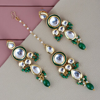 LUCKY JEWELLERY Designer Back Meena Gold Plated Kundan Green Color Tika Earring Set for Girls  women (408-J5E2K-1839-G) - Jewellery Sets | Buy online on ZillyBuy