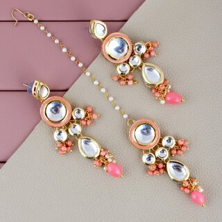 LUCKY JEWELLERY Designer Back Meena Gold Plated Kundan Peach Color Tika Earring for Girls  women (408-J5E2K-1839-PH) - Jewellery Sets | Buy online on ZillyBuy