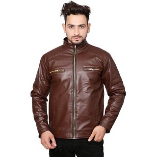 Alpha Mens Brown Faux Leather Jacket  Slim Fit Stylish Winter Wear for Casual  Party Outfits - Jackets & Coats | Buy online on ZillyBuy