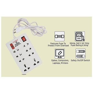 Multi Pin White Extension Board 8 Socket 1 Switches