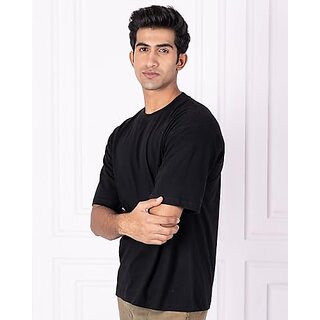 New Men JAGTEREHO Black Oversized Cotton Crew Neck Half Sleeve T-Shirt for Men And Boys 2025 at 