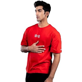 Premium Men JAGTEREHO Men's Oversized Round Neck Half Sleeve Cotton T-Shirt Red 2025 at ShopCirc