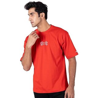 Exclusive Men JAGTEREHO Men's Oversized Round Neck Half Sleeve Cotton T-Shirt Red 2025 at ShopCi