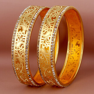 Lucky Jewellery Designer pair of Sankhapola and bengali pola Gold color Traditional Ethinic Bangles set For Women - Bangles & Bracelets | Buy online on ZillyBuy