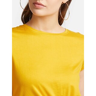 SHE PURE LUXURY WEAR Casual Cap Sleeves Solid Women Yellow Top