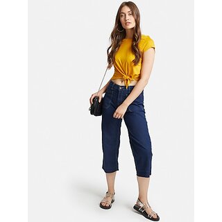 SHE PURE LUXURY WEAR Casual Cap Sleeves Solid Women Yellow Top