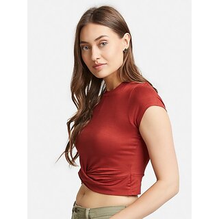 SHE PURE LUXURY WEAR Casual Cap Sleeves Solid Women Maroon Top
