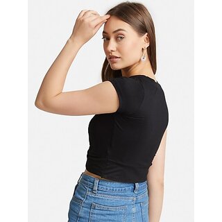 SHE PURE LUXURY WEAR Casual Cap Sleeves Solid Women Black Top