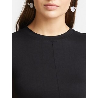 SHE PURE LUXURY WEAR Casual Cap Sleeves Solid Women Black Top