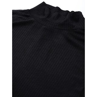SHE PURE LUXURY WEAR Casual Sleeveless Self Design Women Black Top