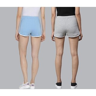 SHE PURE LUXURY WEAR Pack of 2 Solid Women Grey, Blue Hotpants