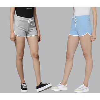 SHE PURE LUXURY WEAR Pack of 2 Solid Women Grey, Blue Hotpants