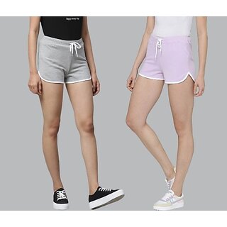 SHE PURE LUXURY WEAR Pack of 2 Solid Women Grey, Purple Hotpants