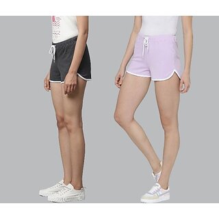 SHE PURE LUXURY WEAR Pack of 2 Solid Women Dark Grey, Purple Hotpants