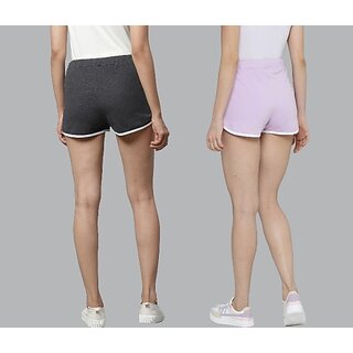 SHE PURE LUXURY WEAR Pack of 2 Solid Women Dark Grey, Purple Hotpants