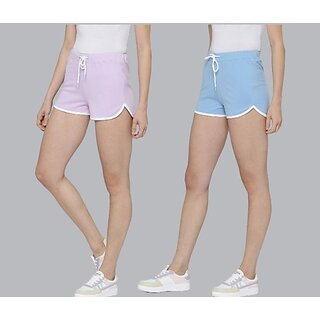 SHE PURE LUXURY WEAR Pack of 2 Solid Women Purple, Blue Hotpants
