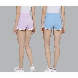 SHE PURE LUXURY WEAR Pack of 2 Solid Women Purple, Blue Hotpants