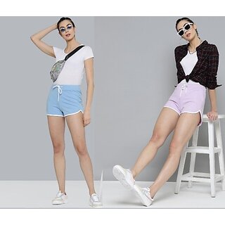 SHE PURE LUXURY WEAR Pack of 2 Solid Women Purple, Blue Hotpants