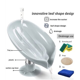 Soap Holder Soap Dishes Sponge Container With Suction Cup Leaf Shape Self Draining Soap Stand For Bathroom Kitchen Sink (Multicolor)(Pack Of 2).