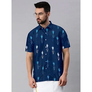 New Men OMSAIFAB Men Self Design Casual Dark Blue Shirt 2025 at ShopCircuit | ONDC