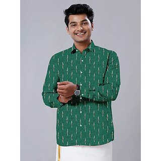 Stylish Men OMSAIFAB Men Self Design Casual Green Shirt 2025 at ShopCircuit | ONDC