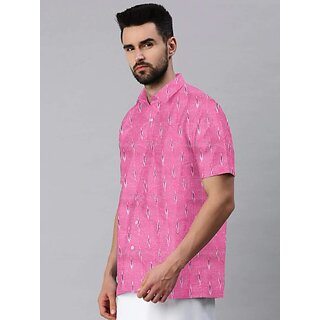 Stylish Men OMSAIFAB Men Self Design Casual Pink Shirt 2025 at ShopCircuit | ONDC