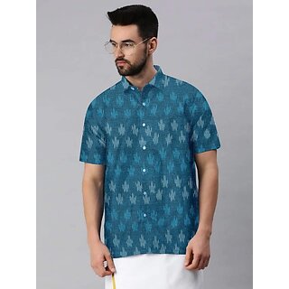 Premium Men OMSAIFAB Men Self Design Casual Blue Shirt 2025 at ShopCircuit | ONDC