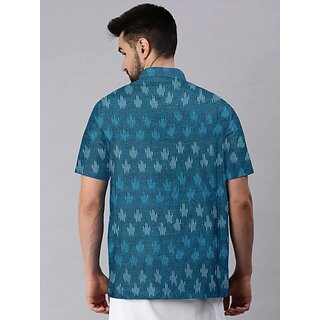 Premium Men OMSAIFAB Men Self Design Casual Blue Shirt 2025 at ShopCircuit | ONDC