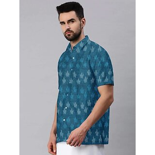 Premium Men OMSAIFAB Men Self Design Casual Blue Shirt 2025 at ShopCircuit | ONDC
