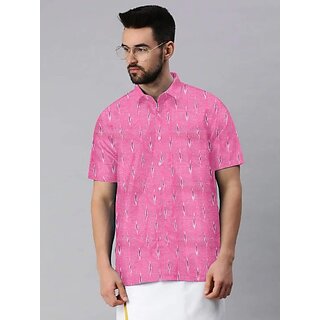 New Men OMSAIFAB Men Self Design Casual Pink Shirt 2025 at ShopCircuit | ONDC