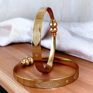 LUCKY JEWELLERY Gold Plated Designer Golden Color Traditional Ethnic 2 Pcs. Bangles Set for Women (314-J1BG-1875-2-22) - Bangles & Bracelets | Buy online on ZillyBuy