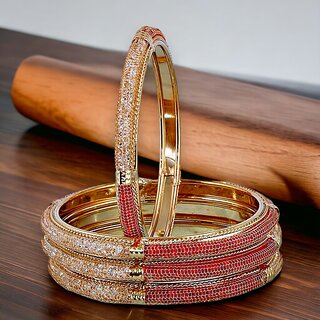 LUCKY JEWELLERY Gold Plated Red Color CZ Stone 4 Pcs. Bangles Set for Women (387-J1BG-1880-RW4-22) - Bangles & Bracelets | Buy online on ZillyBuy